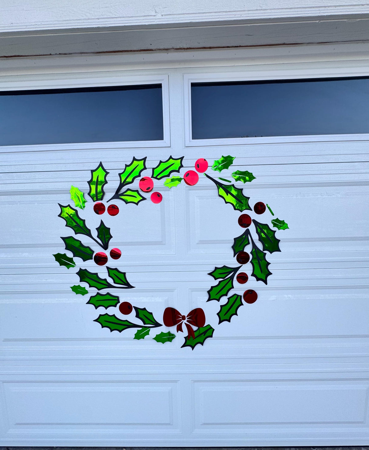 Large Holly Wreath Christmas Magnet, Garage Door Holiday Decor with Bells