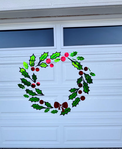Large Holly Wreath Christmas Magnet, Garage Door Holiday Decor with Bells