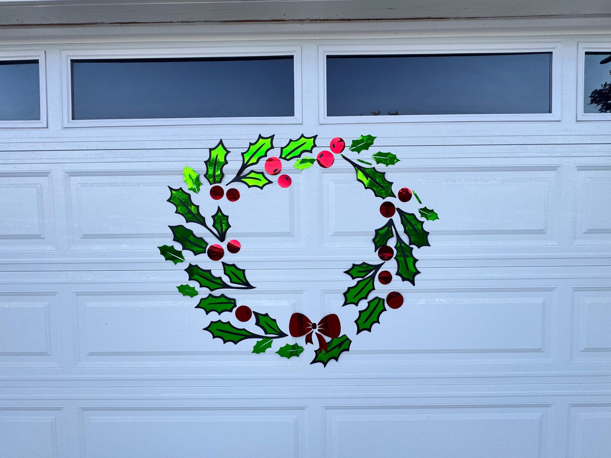 Large Holly Wreath Christmas Magnet, Garage Door Holiday Decor with Bells