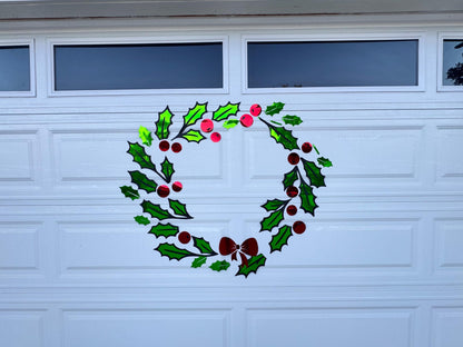Large Holly Wreath Christmas Magnet, Garage Door Holiday Decor with Bells