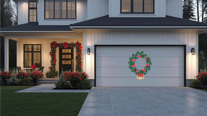 Large Holly Wreath Christmas Magnet, Garage Door Holiday Decor with Bells