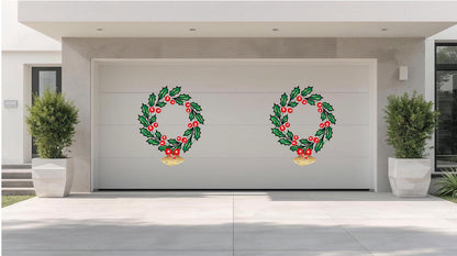 Large Holly Wreath Christmas Magnet, Garage Door Holiday Decor with Bells