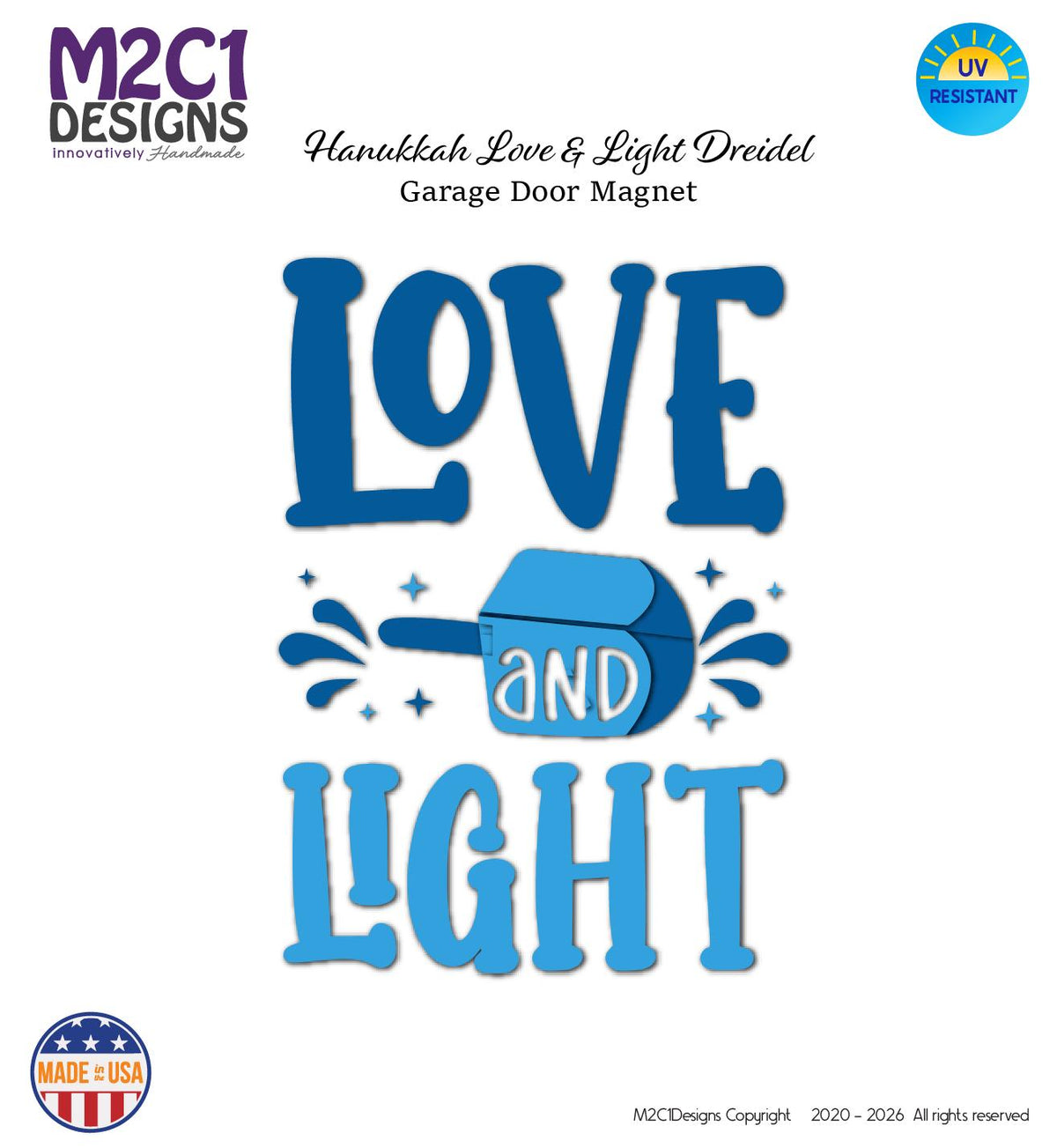Hanukkah Love and Light Dreidel Garage Door Magnet Sign, Large