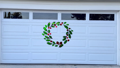 Large Holly Wreath Christmas Magnet, Garage Door Holiday Decor with Bells