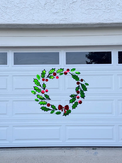 Large Holly Wreath Christmas Magnet, Garage Door Holiday Decor with Bells