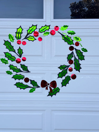 Large Holly Wreath Christmas Magnet, Garage Door Holiday Decor with Bells