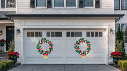 Large Holly Wreath Christmas Magnet, Garage Door Holiday Decor with Bells