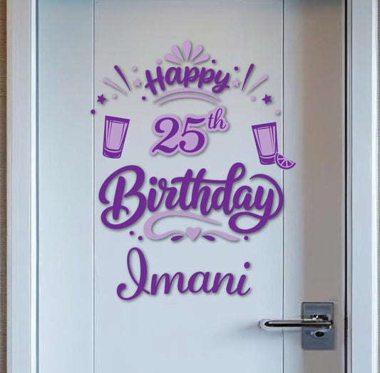 Birthday Cruise Door Magnet, Name & Age Shot Glass Sign